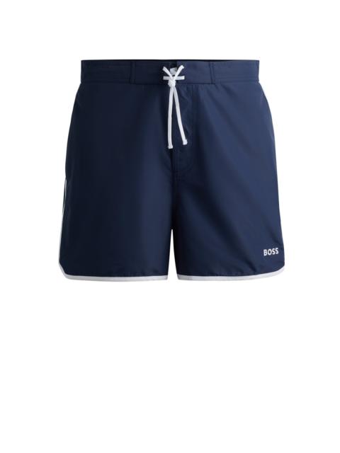 BOSS LOGO-EMBROIDERED QUICK-DRY SWIM SHORTS WITH CONTRAST DETAILS