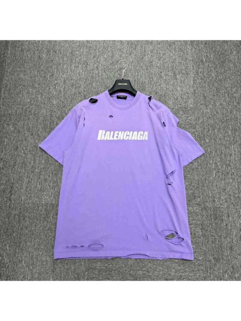 BALENCIAGA Balenciaga Taro Purple Distressed Logo Short Sleeve