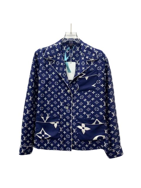 Louis Vuitton Louis Vuitton Navy Logo Monogram All-Over Print Single-Breasted Long Sleeve Shirt