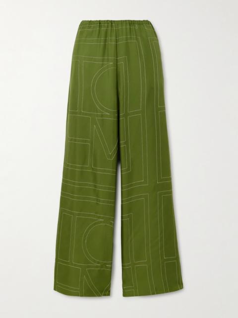 TOTEME Embroidered Silk-twill Wide-leg Pants