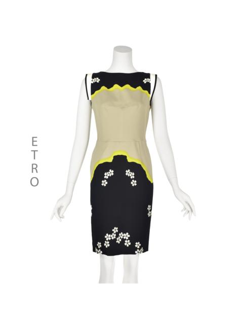 Etro Tan and Black Mini Dress w White Flowers