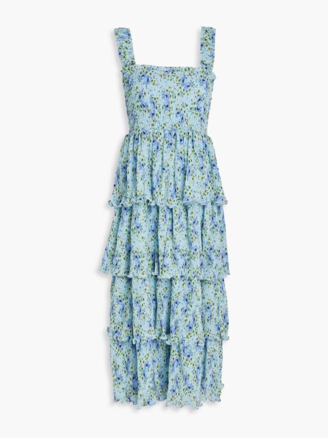 GANNI Floral-print plisse-chiffon midi dress