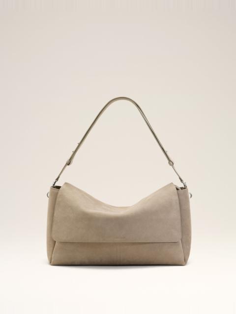 AMI Paris GREY COW LEATHER LARGE FLAP CARROUSEL BAG