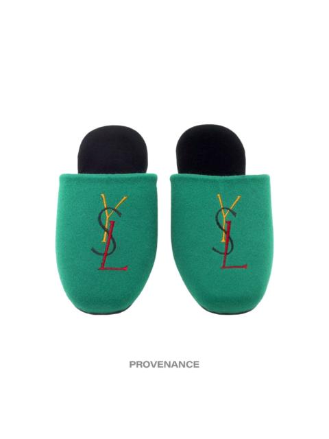 SAINT LAURENT Yves Saint Laurent YSL Logo Slipper - Green Velour