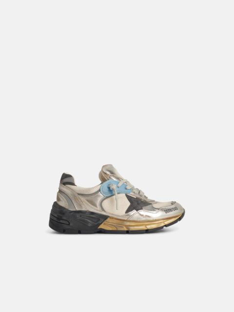 Golden Goose DAD-STAR' WOMAN IN MESH AND SILVER LAMINATED LEATHER WITH BLACK SUEDE STAR