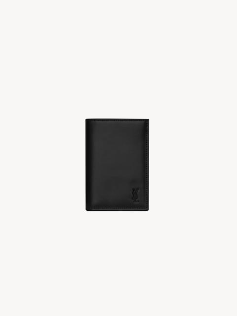SAINT LAURENT TINY CASSANDRE CREDIT CARD WALLET IN MATTE LEATHER