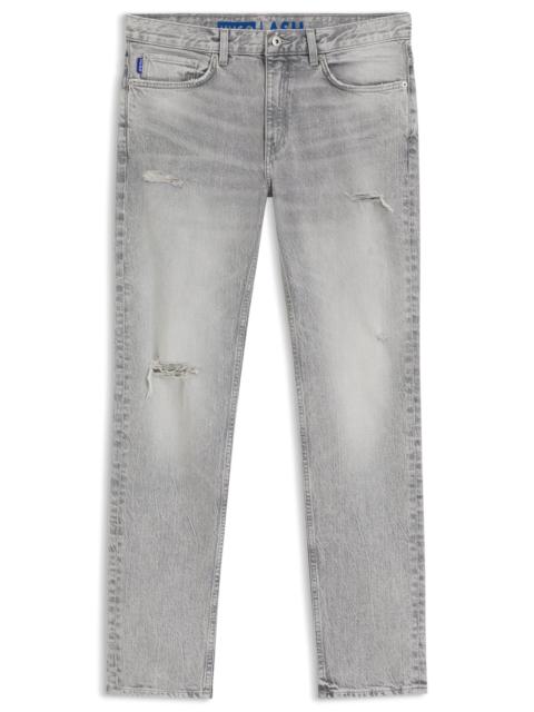 HUGO SLIM-FIT JEANS IN DISTRESSED GRAY DENIM