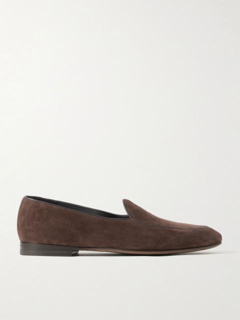 Manolo Blahnik Modena Leather-Trimmed Suede Loafers Dark brown
