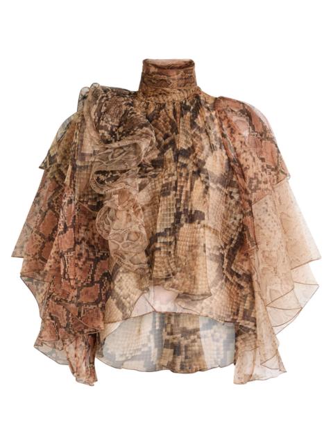 Zimmermann Zimmermann Memento Python-print Ruffled Silk-organza Blouse