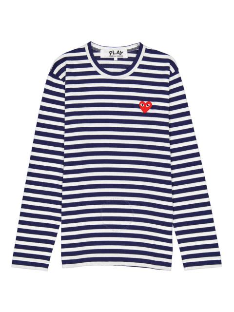 Comme Des Garcons Play Navy / White Long Sleeve Heart Logo Stripe Tee