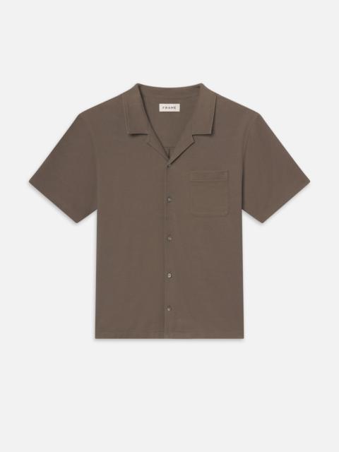 FRAME Jacquard Short Sleeve Relaxed Shirt in Dark Sage