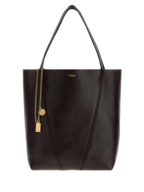 Chloé Chloe Women Dark Brown Leather Spin Shopping Bag