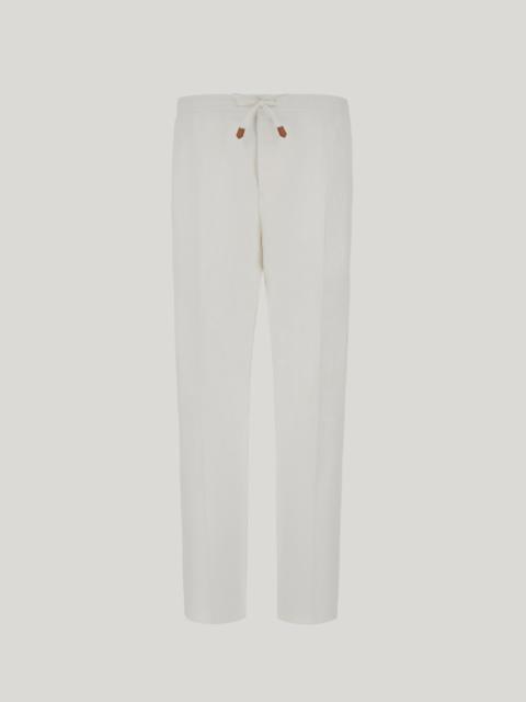 Canali MILK-COLORED LINEN SILK FABRIC DRAWSTRING PANTS