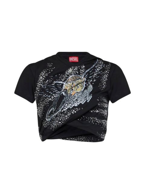 Diesel Diesel Women Black Double-Layer Jersey T-Wincy Printed Cropped T-Shirt