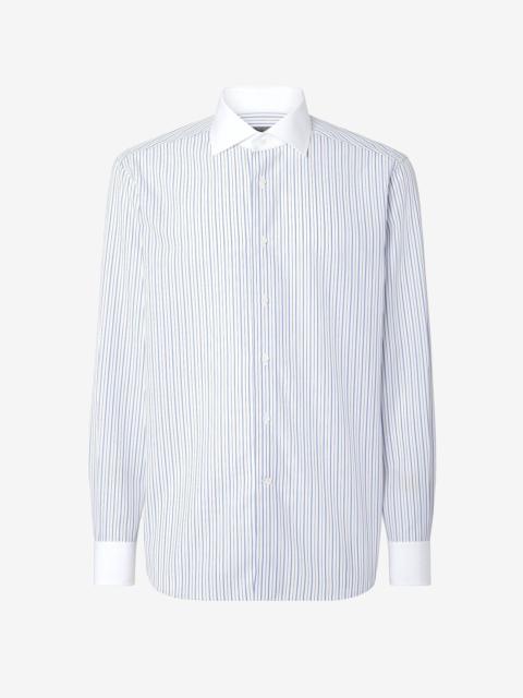 CORNELIANI White cotton shirt with Blue/light Blue striped pattern