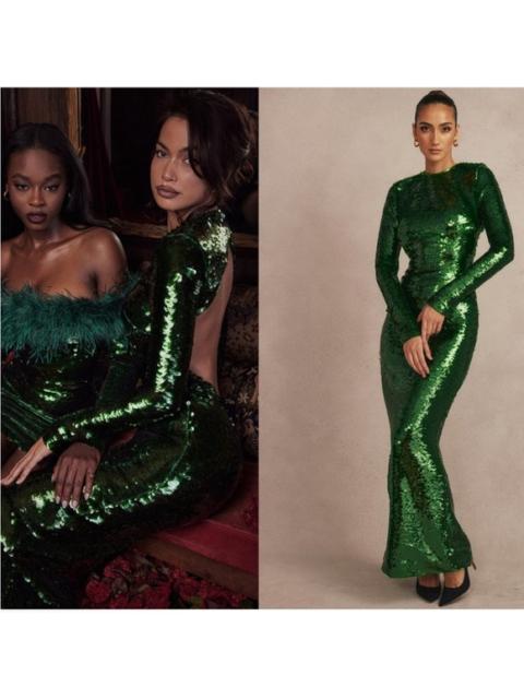 Other Designers NWT House of CB Belle Pine Green Sequin Open‎ Back Maxi Dress Sz XS  $269