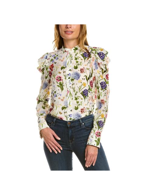 Oscar de la Renta Oscar de la Renta Puff Sleeve Button Front Silk Top