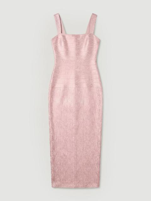 KAREN MILLEN Plus Size Foil Metallic Figure Form Bandage Strappy Knit Maxi Dress