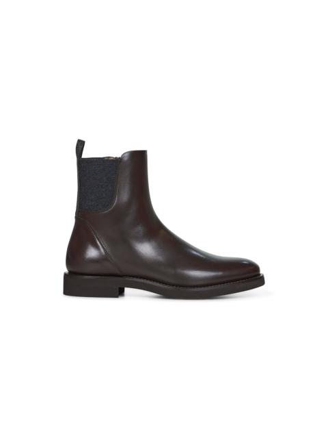 Brunello Cucinelli Women Brown Leather Chelsea Boots With Monili