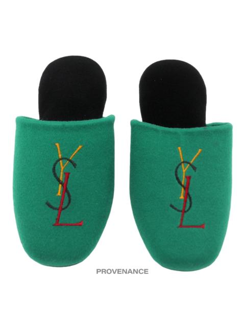 SAINT LAURENT Yves Saint Laurent YSL Logo Slipper - Green Velour