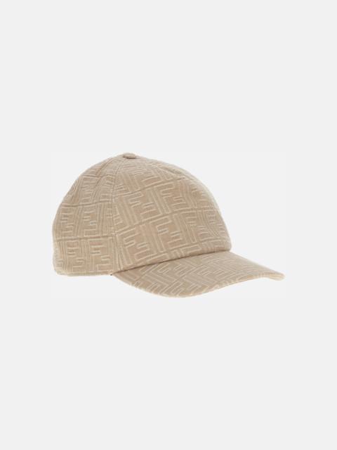 FENDI Fendi Men Made In Italy Cotton Hat With 'Ff' Motif. Basketball Style With Round Visor, Beige Color.