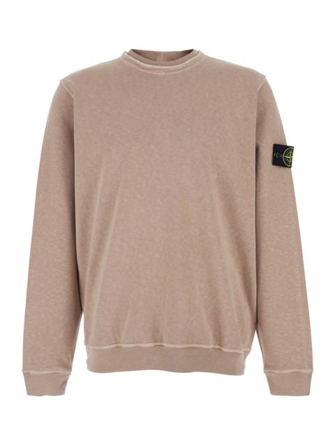 Stone Island Stone Island Men Beige Crewneck Sweatshirt With Dropped Shoulders And Logo Patch On The Sleeve In Co
