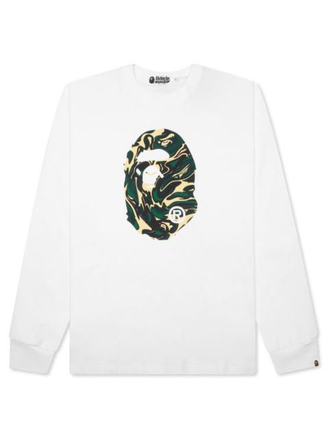 A BATHING APE® MARBLING CAMO APE HEAD RELAXED FIT L/S TEE - WHITE