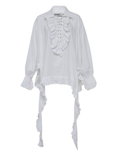 OPEN YY ruffled lace-up blouse