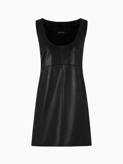 EMPORIO ARMANI ANILINE NAPPA LAMBSKIN ROUND-NECK DRESS