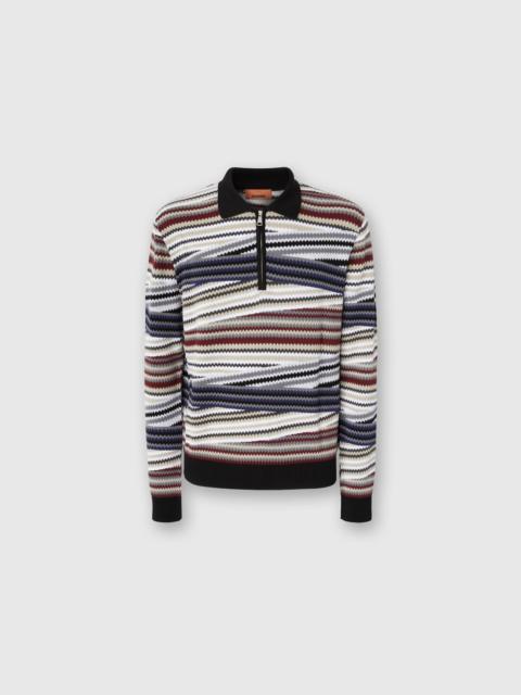 Missoni Long Sleeve Polo with Zip and Striped Zigzag Pattern