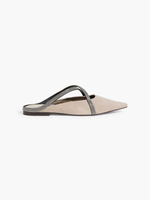 Brunello Cucinelli Bead-embellished suede point-toe flats