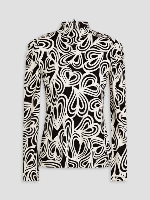 DIANE VON FURSTENBERG Doha ruched printed Lyocell and wool-blend jersey turtleneck top