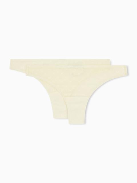 EMPORIO ARMANI TWO-PACK OF ASV RECYCLED MESH BRAZILIAN BRIEFS WITH ALL-OVER EAGLE LOGO