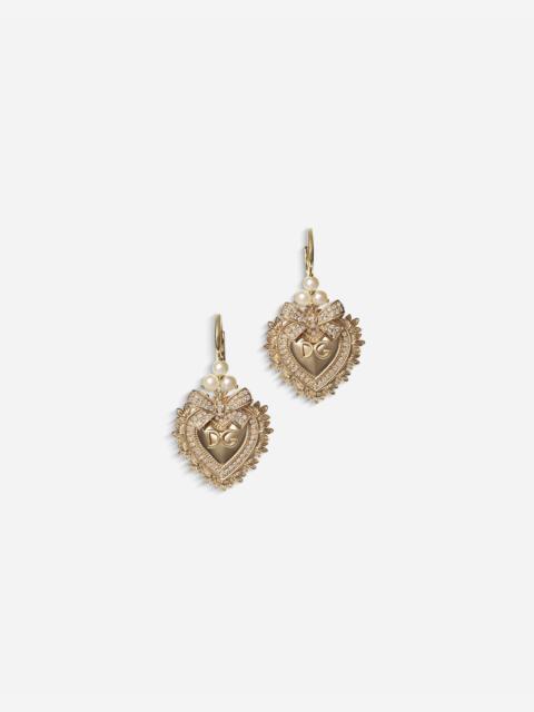 Dolce & Gabbana Devotion earrings in yellow gold with diamonds and pearls
