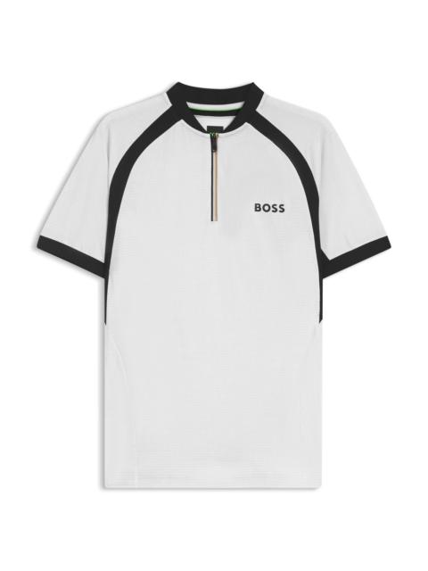 BOSS ZIP-NECK SLIM-FIT POLO SHIRT IN MESH JERSEY