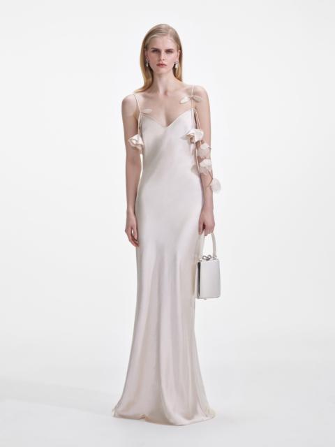 self-portrait Champagne Flower Satin Maxi Dress