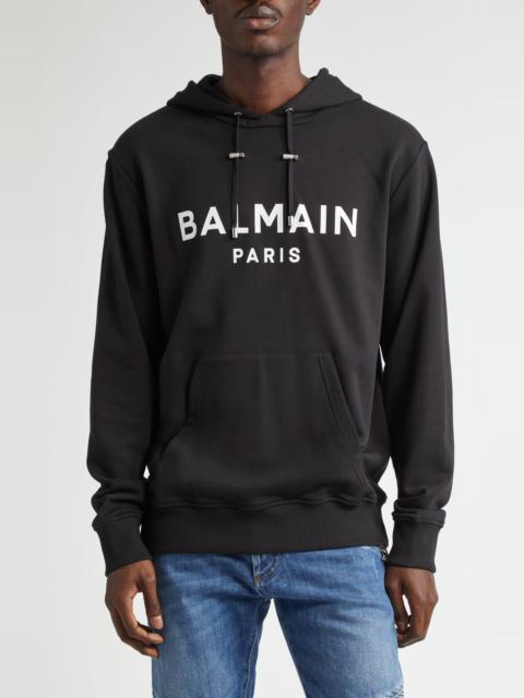 Balmain Balmain Logo Organic Cotton Graphic Hoodie in Black/White at Nordstrom