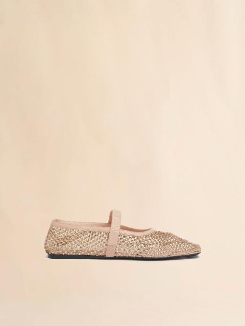 Marni LIGHT PINK MESH MARY JANE BALLET FLAT WITH CRYSTALS