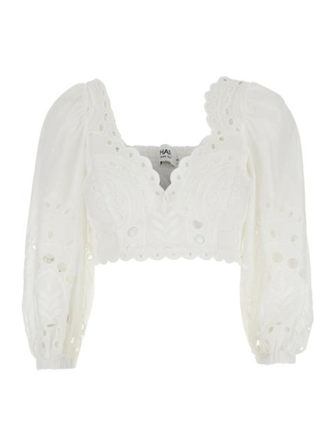 Charo Ruiz Charo Ruiz Women 'Luna' White Top With Deep Neckline And Intricate Embroidery In Cotton Blend For Wo