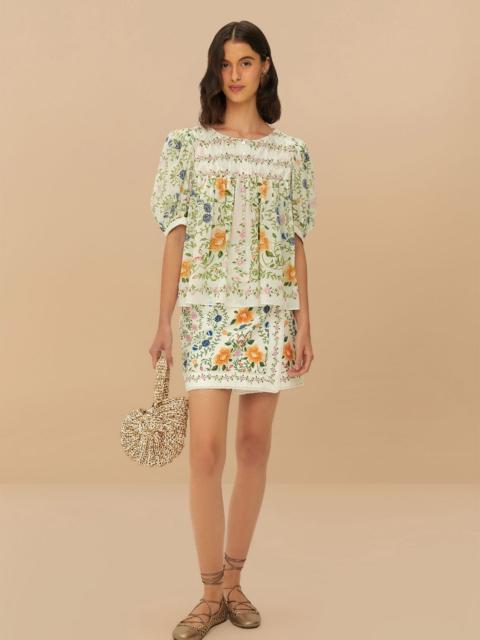 FARM RIO Off-White Folk Floral Mini Skirt