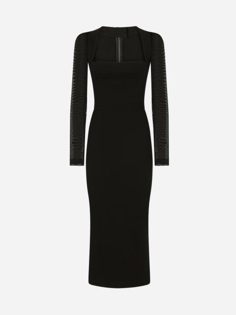 Dolce & Gabbana Sable calf-length dress with tulle sleeves