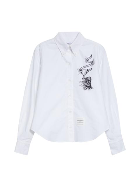 Thom Browne Thom Browne Embroidered Cotton Poplin Button-Down Shirt in White at Nordstrom