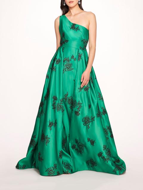 Marchesa ONE SHOULDER MARIGOLD BALL GOWN