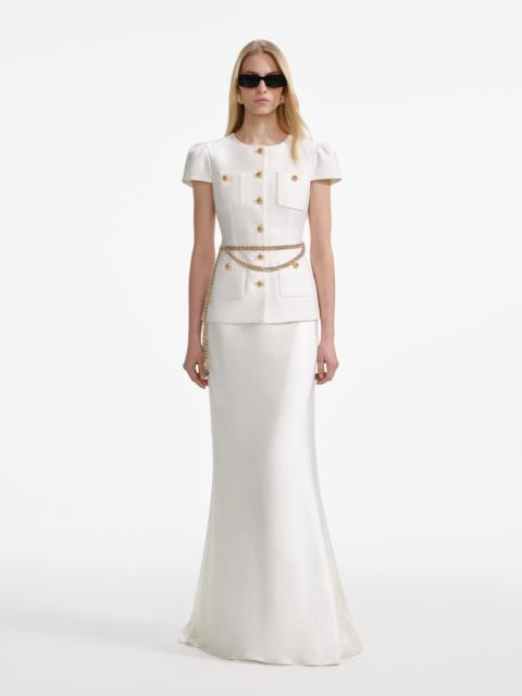 self-portrait Cream Taffeta Chain Belt Maxi Dress