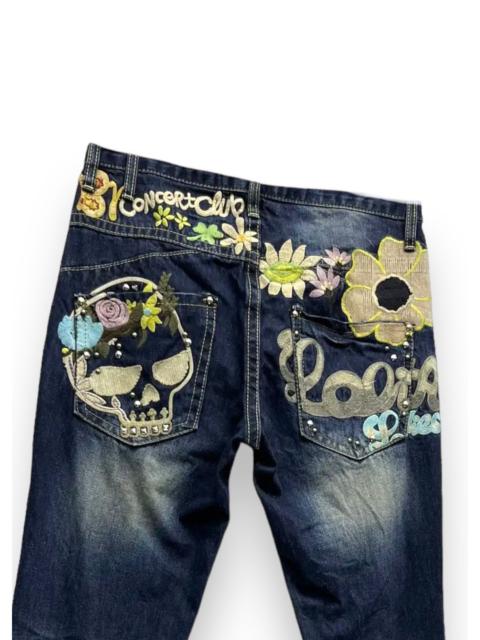Other Designers Vintage - 🔥Vtg LOLITA CONCEPT CLUB Embroidery Skulls & Flowers Denim