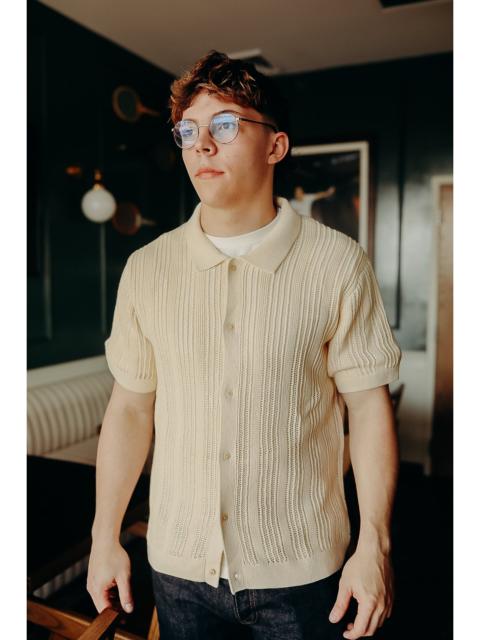 3sixteen SHORT SLEEVE KNIT SHIRT- ECRU MESH STRIPE