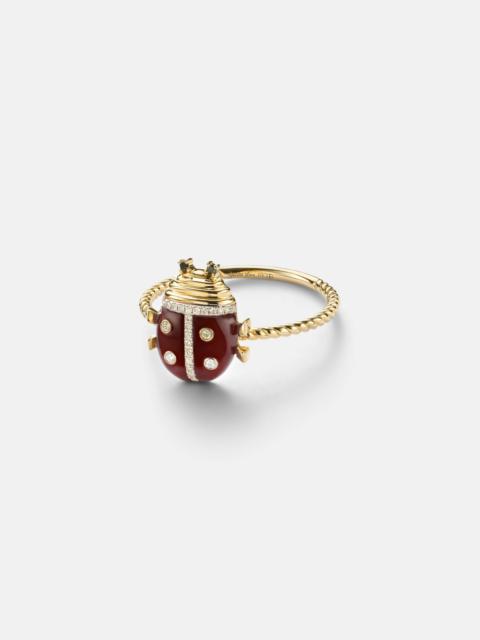 Yvonne Léon Coccinelle Mini 9kt gold ring with gemstones