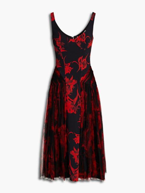 Roberto Cavalli Layered floral-print tulle and crepe midi dress