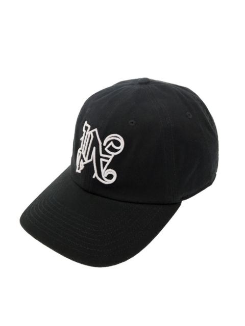 PALM ANGELS BLACK BASEBALL CAP WITH EMBROIDERED MONOGRAM IN COTTON MAN