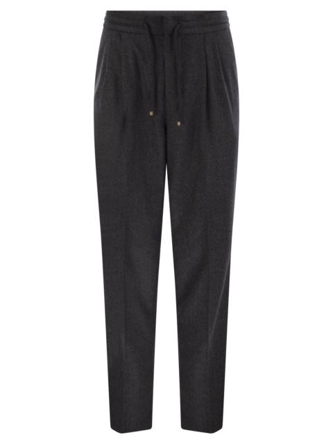 Brunello Cucinelli Brunello Cucinelli Men Leisure Fit Trousers In Virgin Wool Flannel With Drawstring And Double Darts